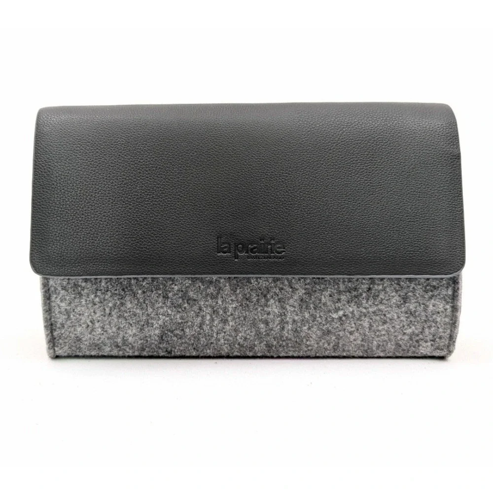La Prairie‎ Felt and Faux Leather Cosmetic Clutch/Pouch Gray